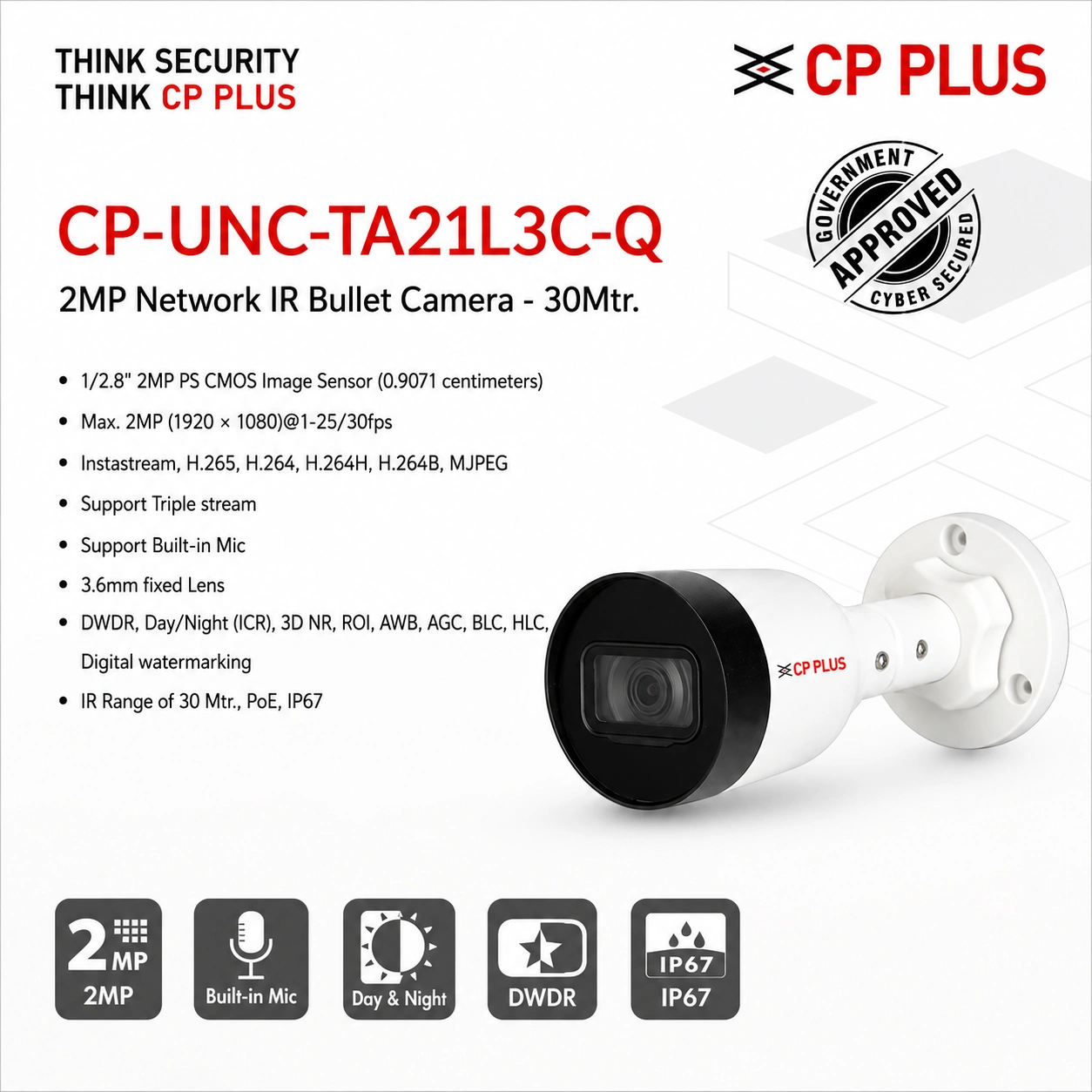 CP PLUS CP-UNC-TA21L3C-Q 2MP Network IR Bullet Camera