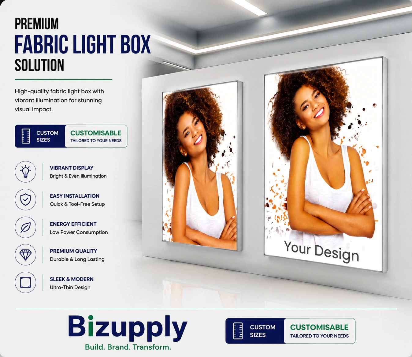 Portable flat pack LED fabric light box frame in transit carry bag