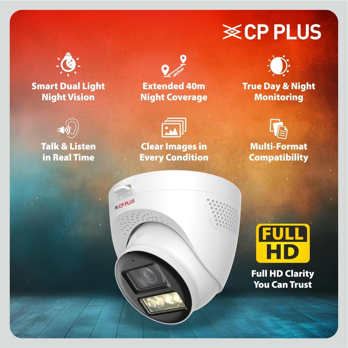 CP PLUS Full HD 2.4MP Smart Dual Light CCTV Dome Camera