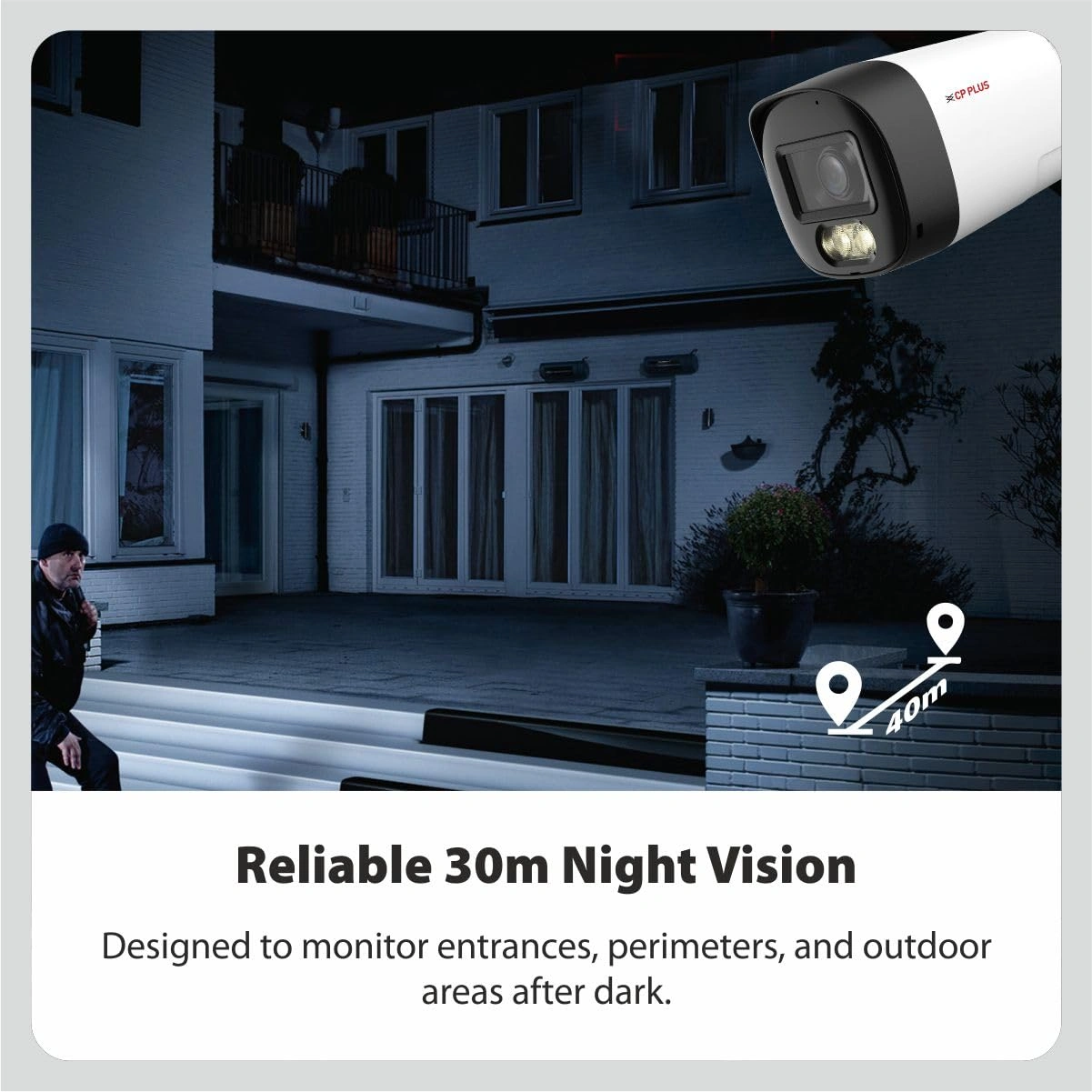 cp plus 30m colour day and night vision two way audio bullet camera