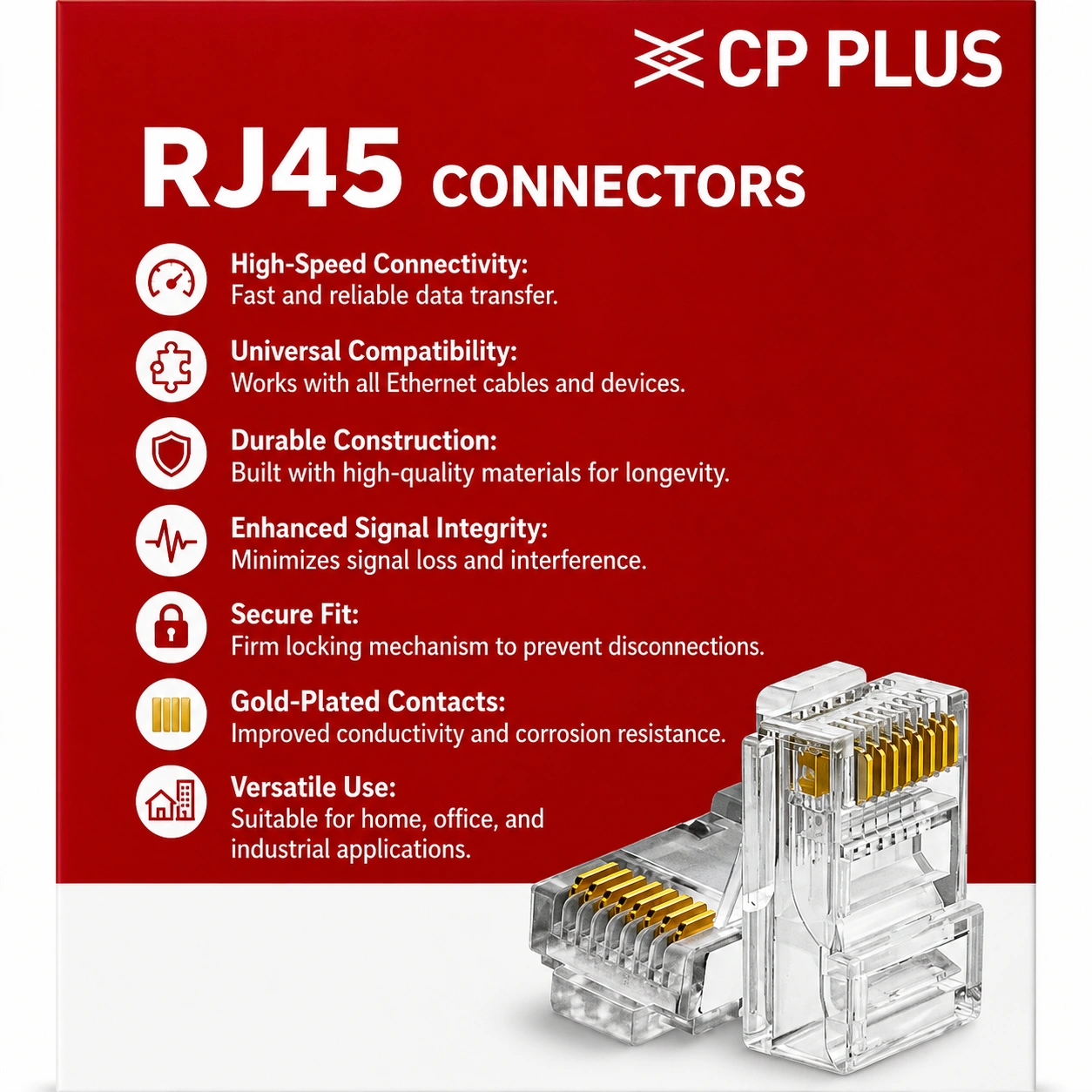 CP PLUS Gold-Plated Cat6 RJ45 Ethernet Connector