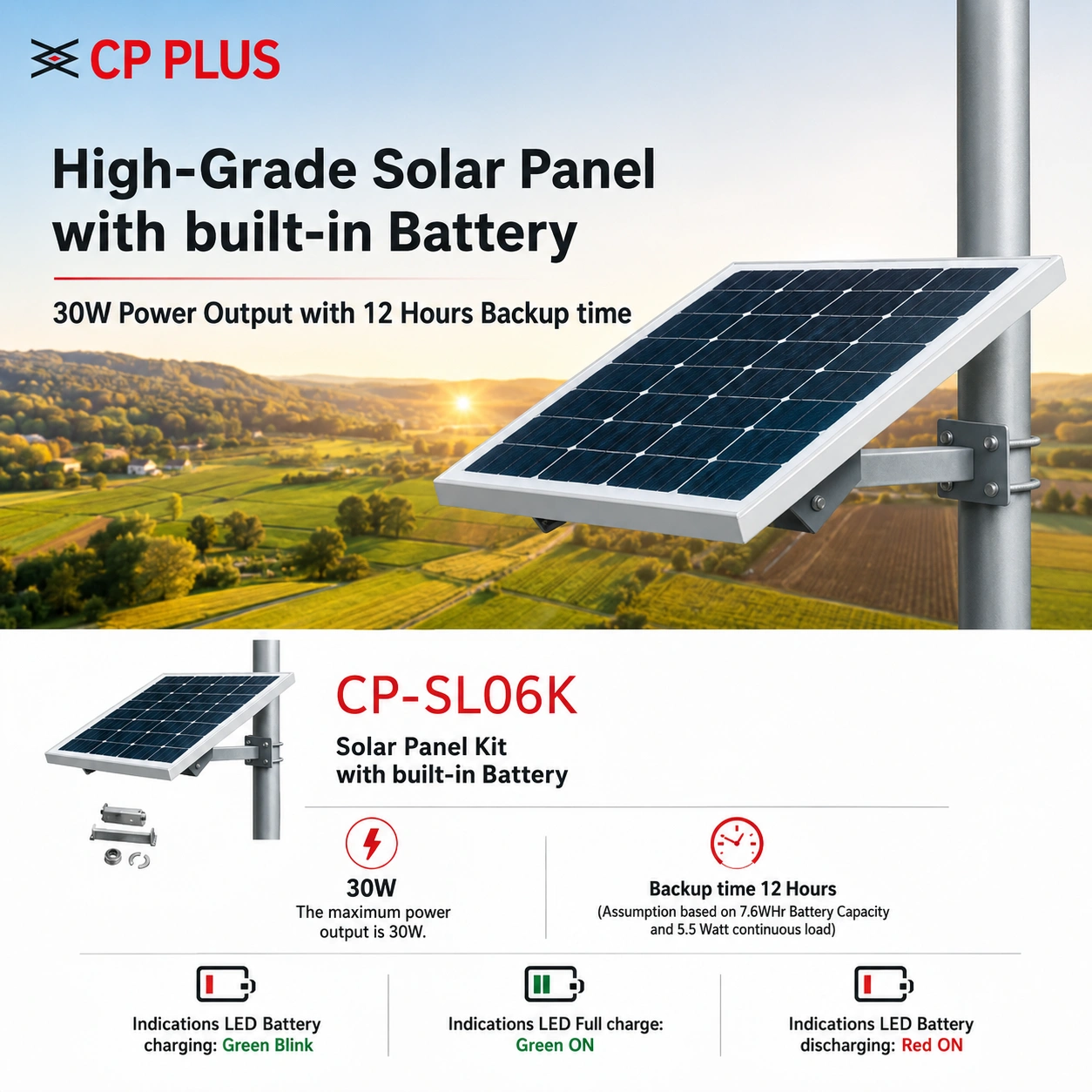 CP PLUS CP-SL06K 30W Solar Panel Kit with Built-in Battery