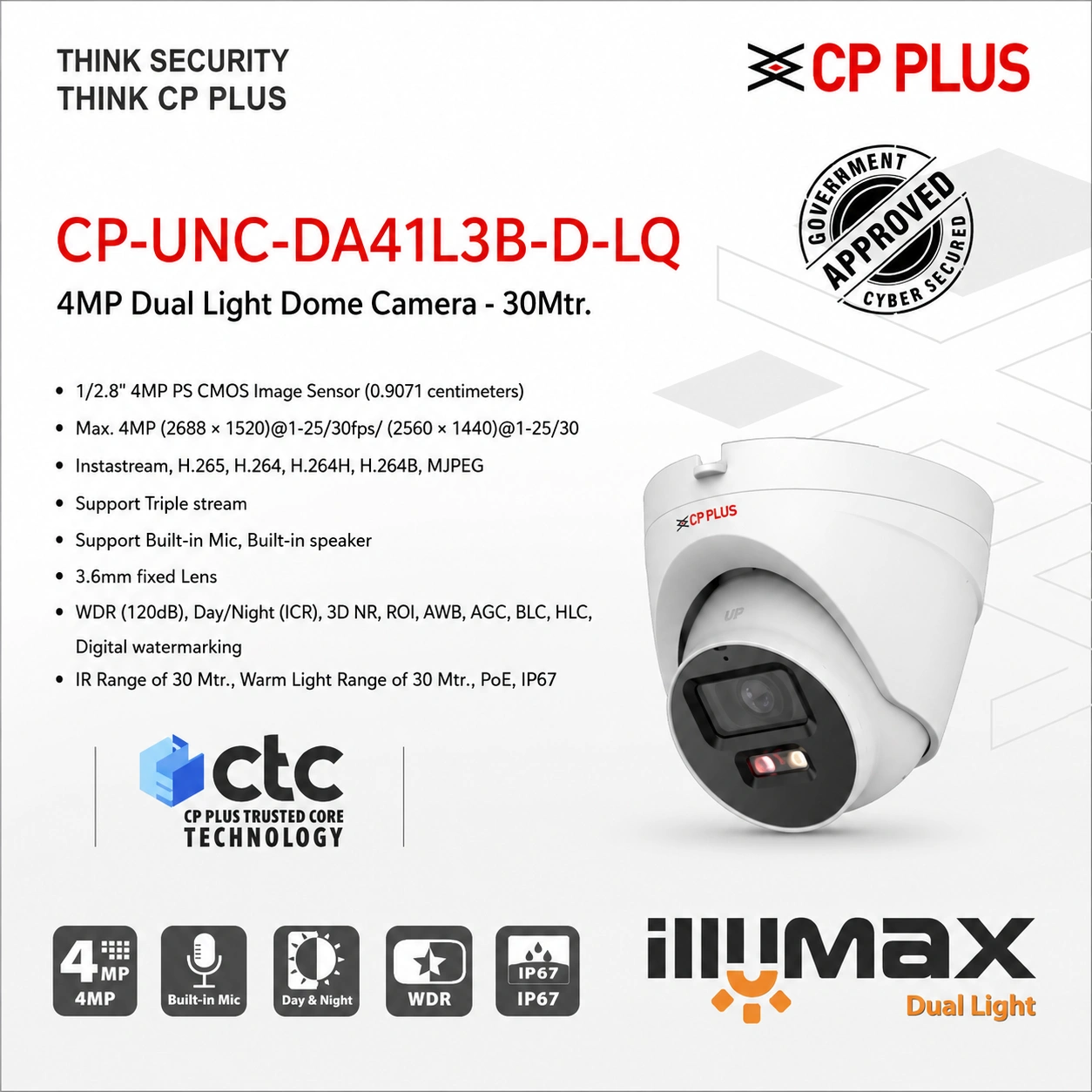 CP PLUS CP-UNC-DA41L3B-D-LQ 4MP Dual Light IP Dome Camera