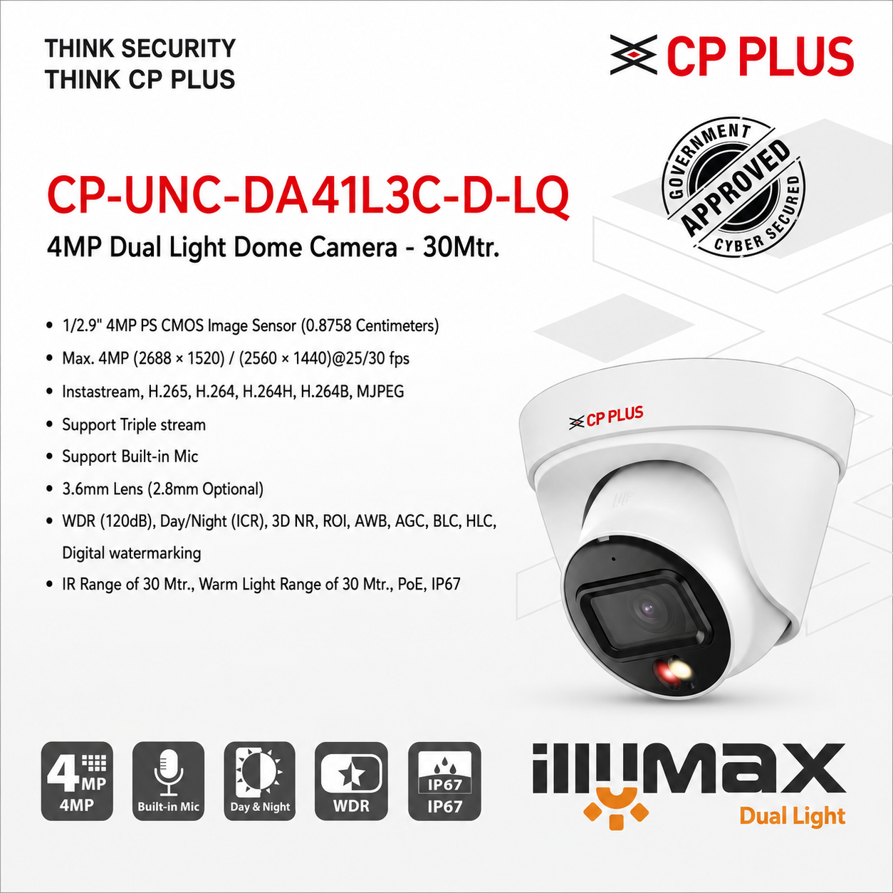 CP-UNC-DA41L3C-D-LQ 4MP Dual Light IP Dome Camera 4MP AI Human and IP Camera with Built-in Mic