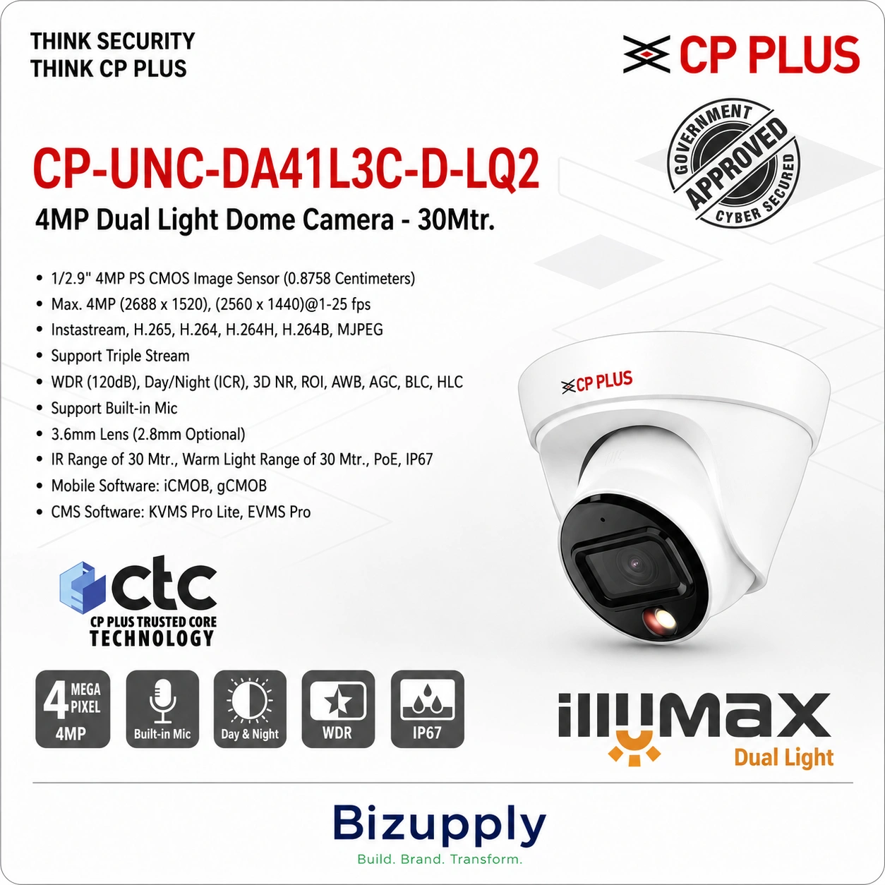 CP PLUS CP-UNC-DA41L3C-D-LQ2 4MP AI Dual Light IP Dome Camera with mic