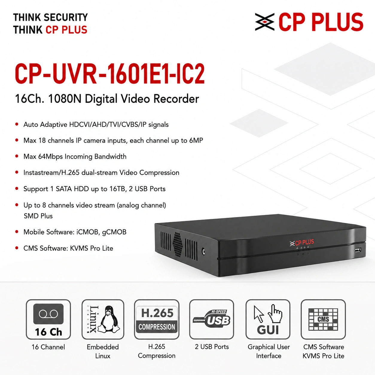 CP PLUS CP-UVR-1601E1-IC2 16 Channel AI Digital Video Recorder