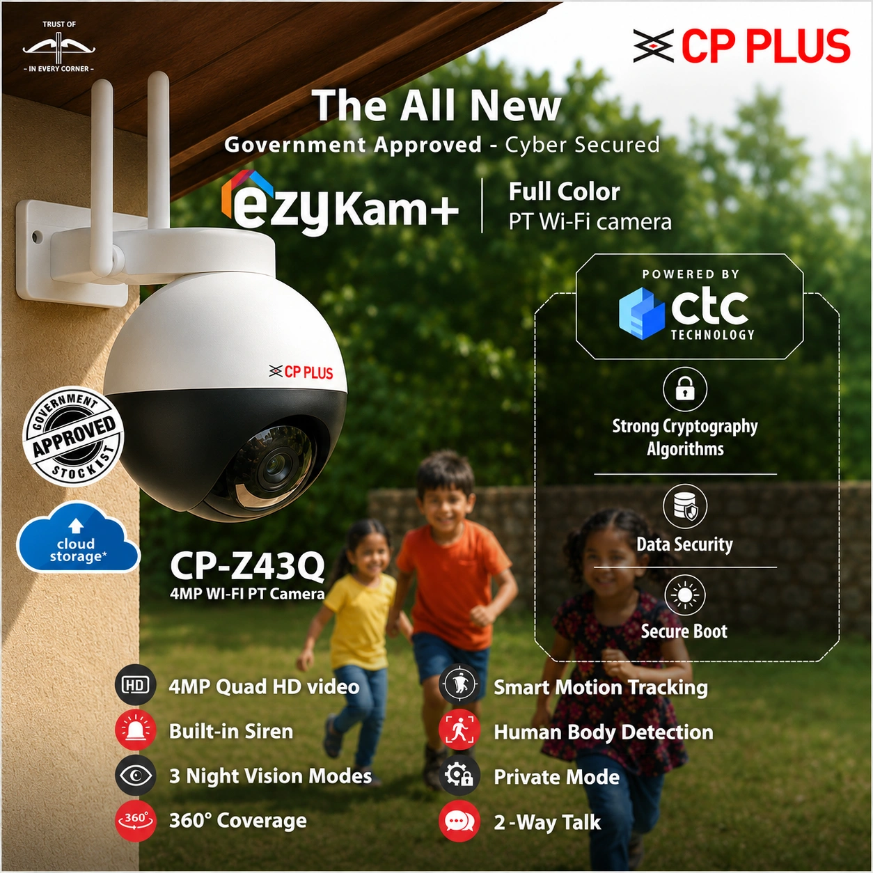 CP PLUS CP-Z43Q 4MP Wi-Fi Full Color PT Camera