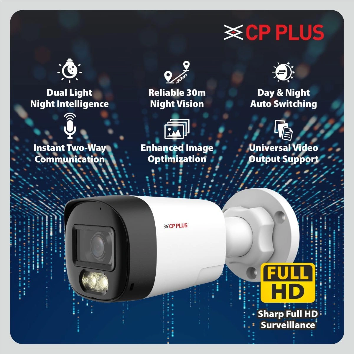 CP PLUS 2.4MP Full HD Smart Dual Light Bullet CCTV Camera
