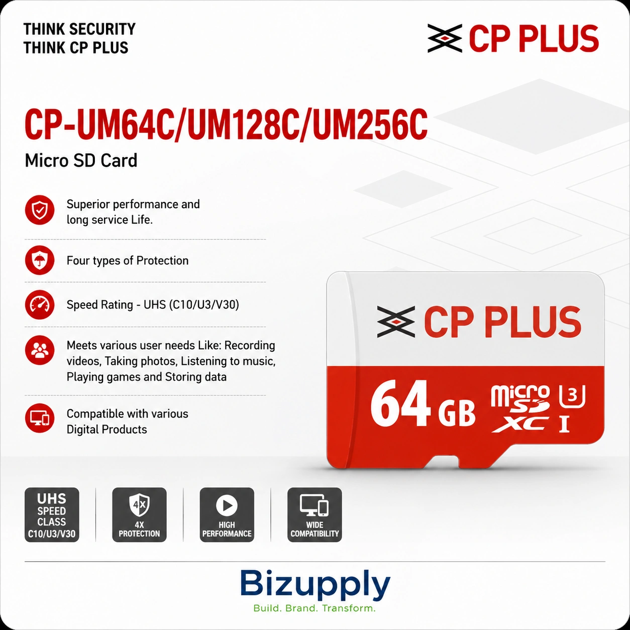 CP PLUS MicroSD Memory Card 64GB 128GB 256GB