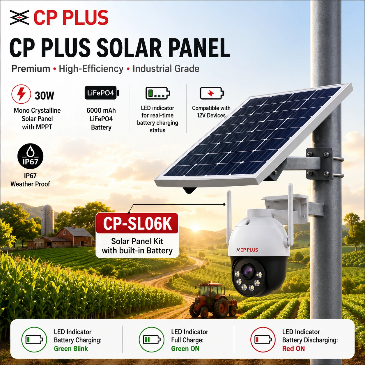 CP PLUS Solar Panel Kit for CCTV Camera Power Supply