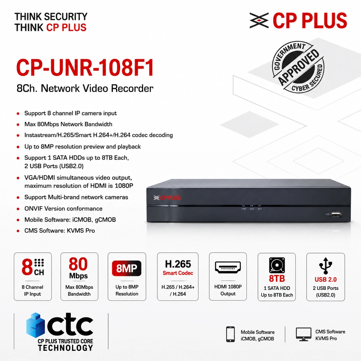 CP PLUS UNR-108F1 8 Channel Network Video Recorder