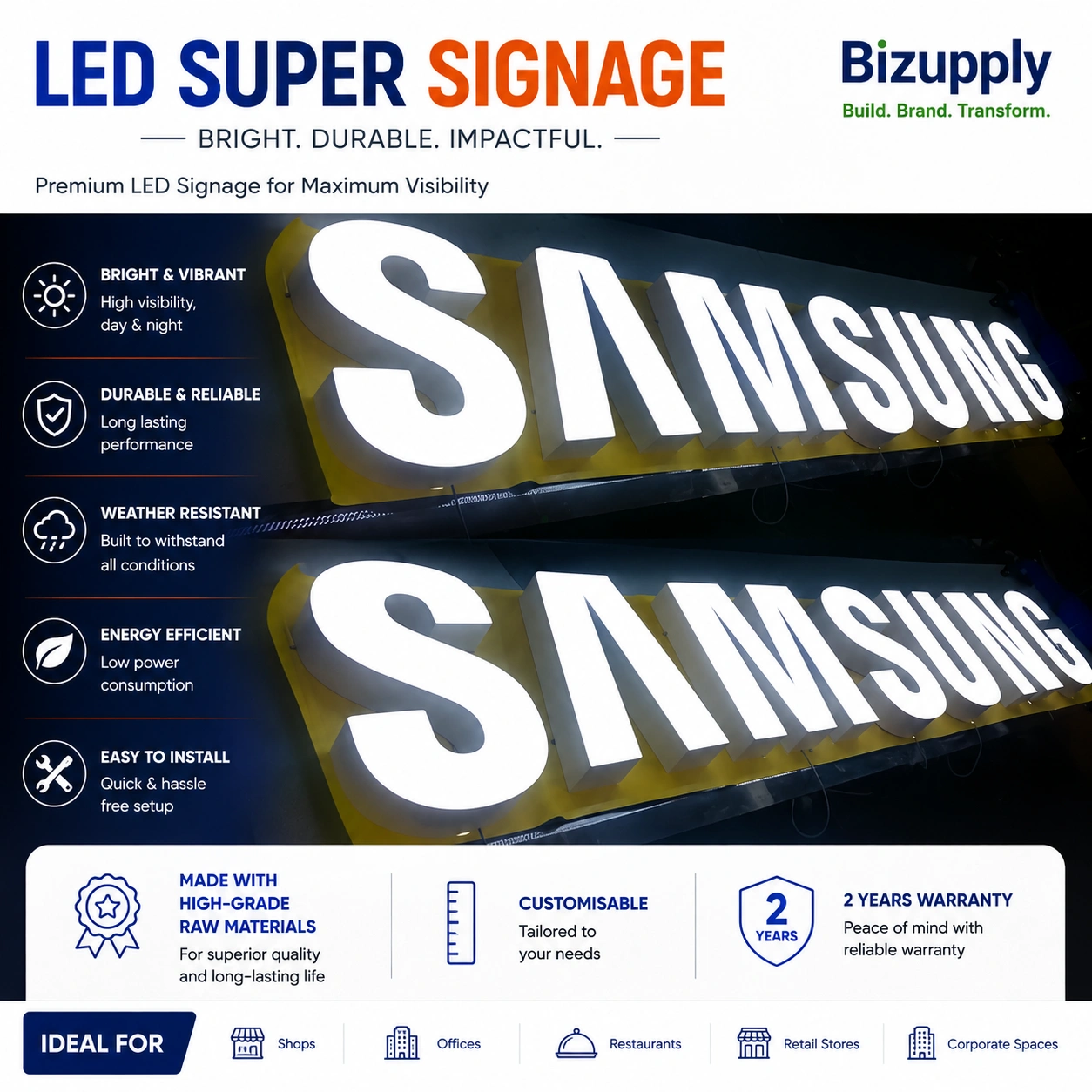 Custom epoxy resin storefront signage manufactured for an automobile and electronics showroom