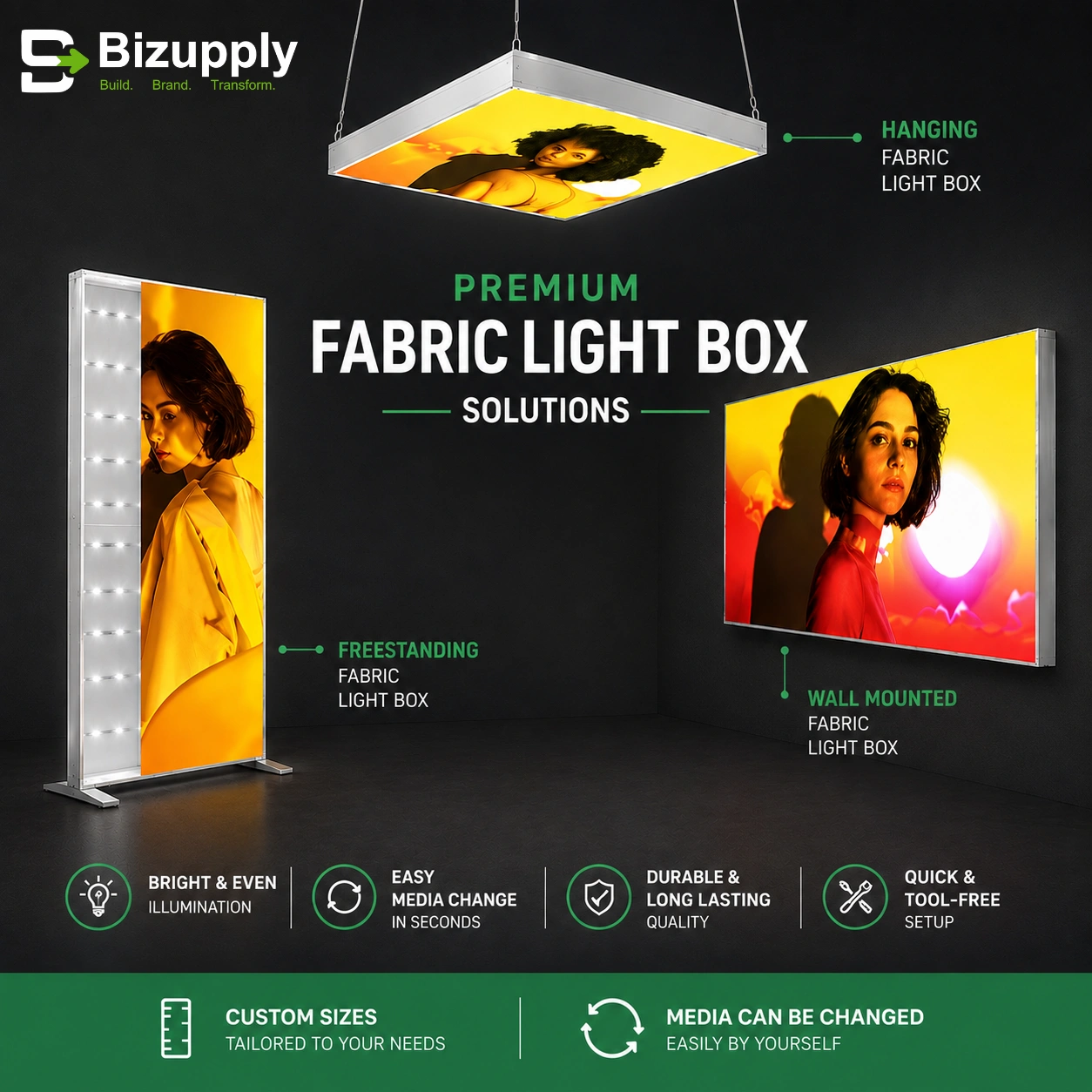 Indoor LED fabric display board in fashion retail showroom lighting