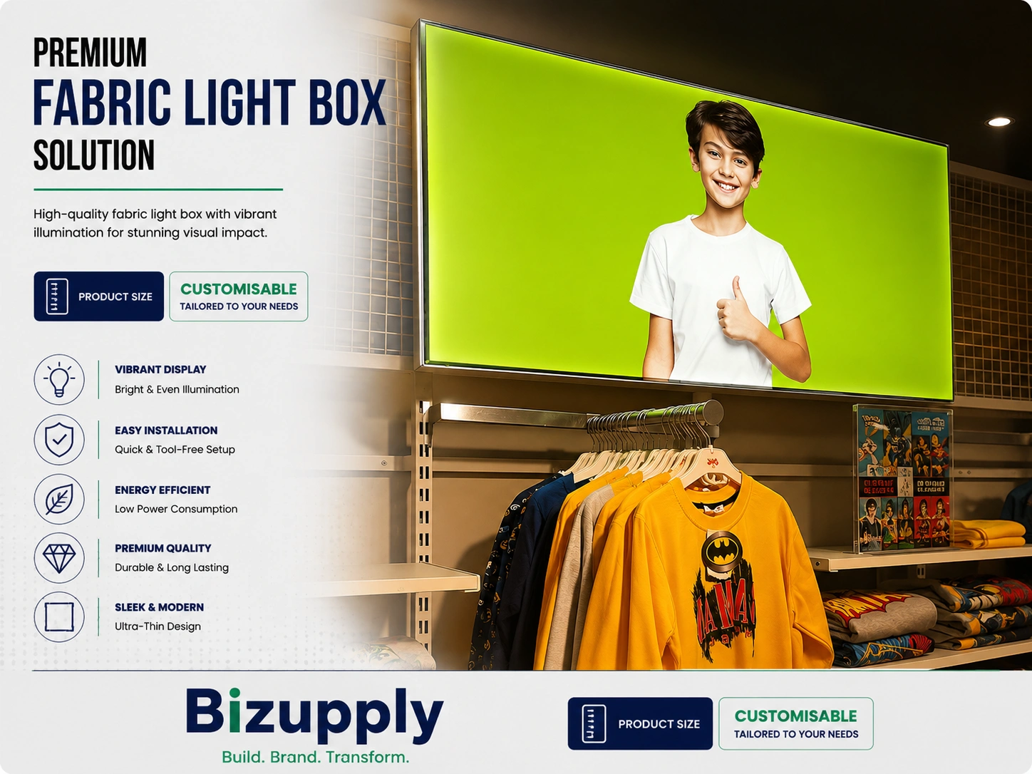 Custom size modular aluminium LED fabric light box frame assembly