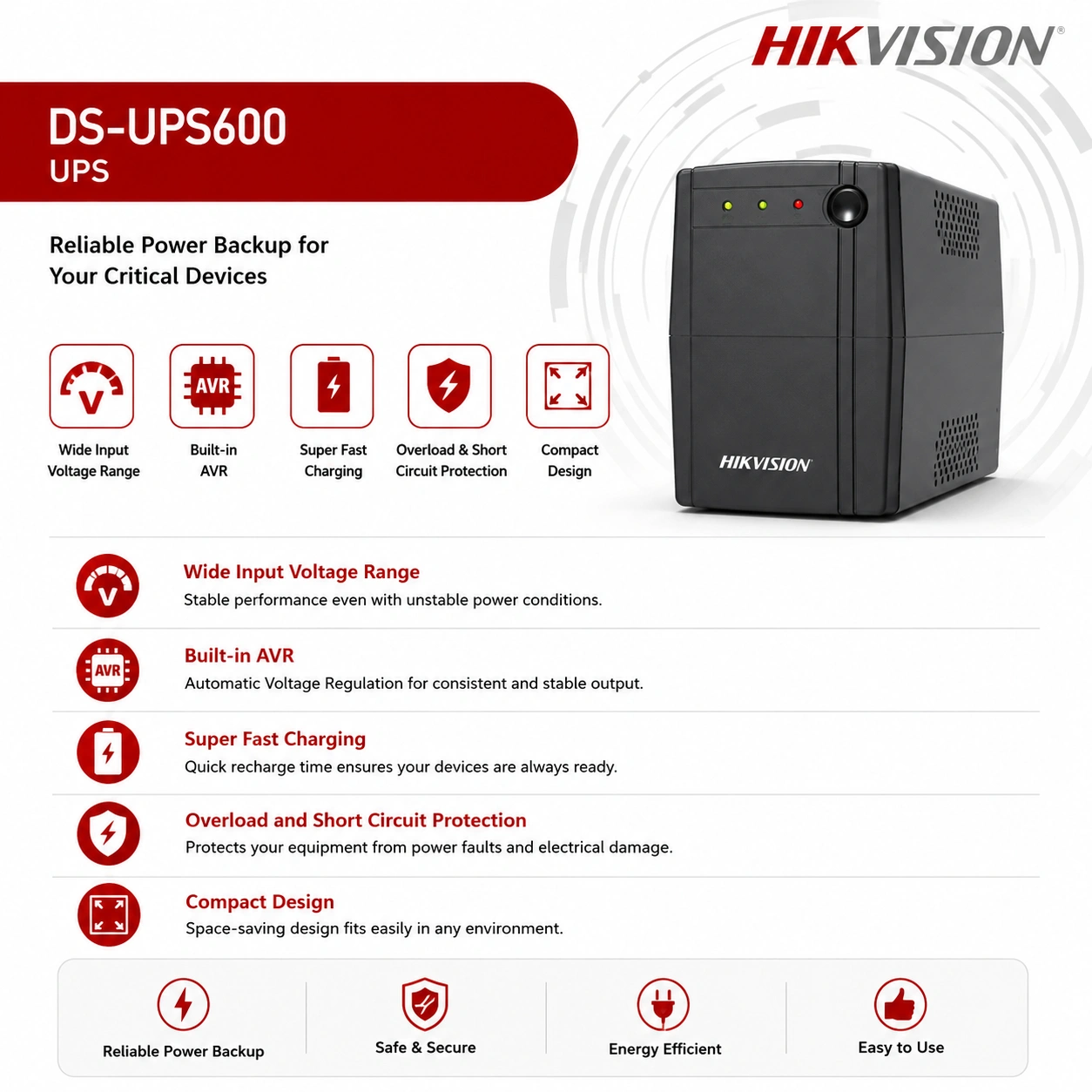 HIKVISION DS-UPS600 600VA 360W UPS