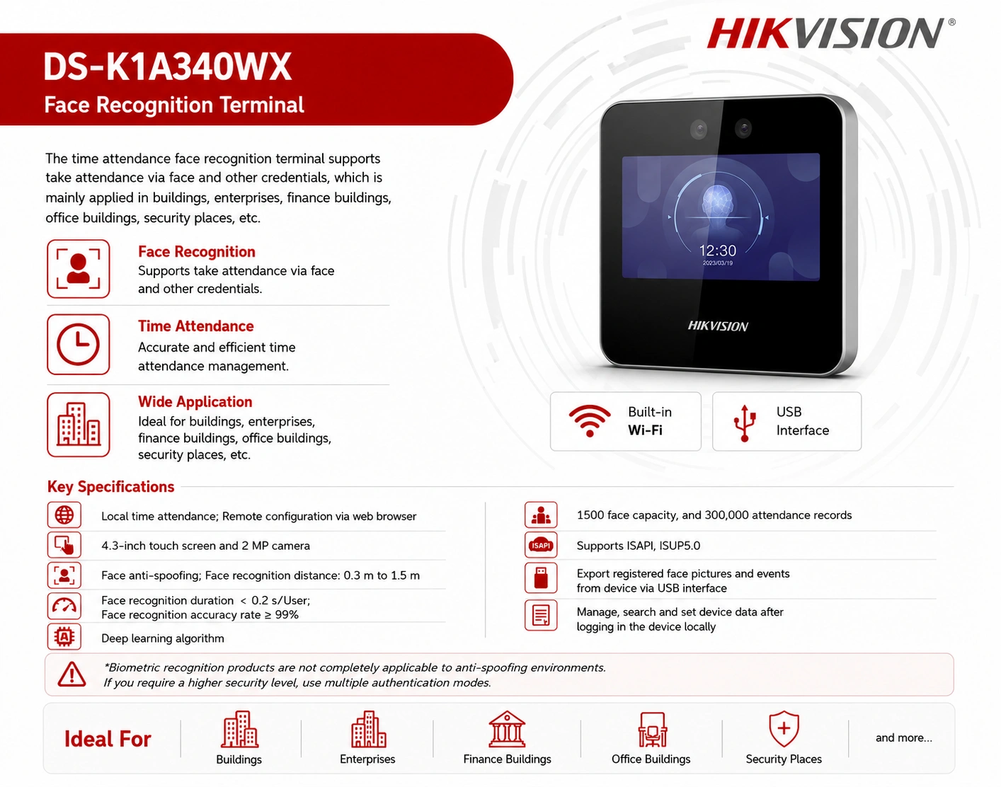 HIKVISION DS-K1A340WX Face Recognition Attendance Machine