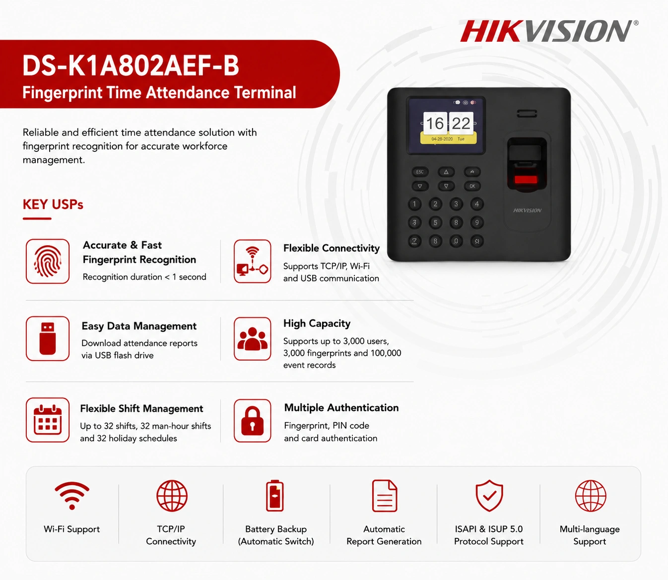 HIKVISION DS-K1A802AEF-B Fingerprint Attendance Machine