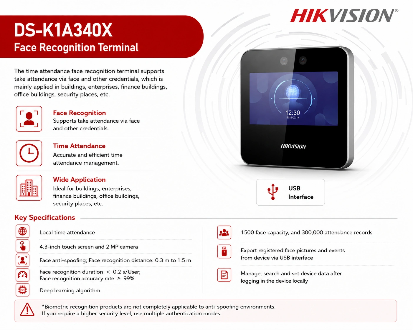 HIKVISION DS-K1A340X Face Recognition Attendance Machine
