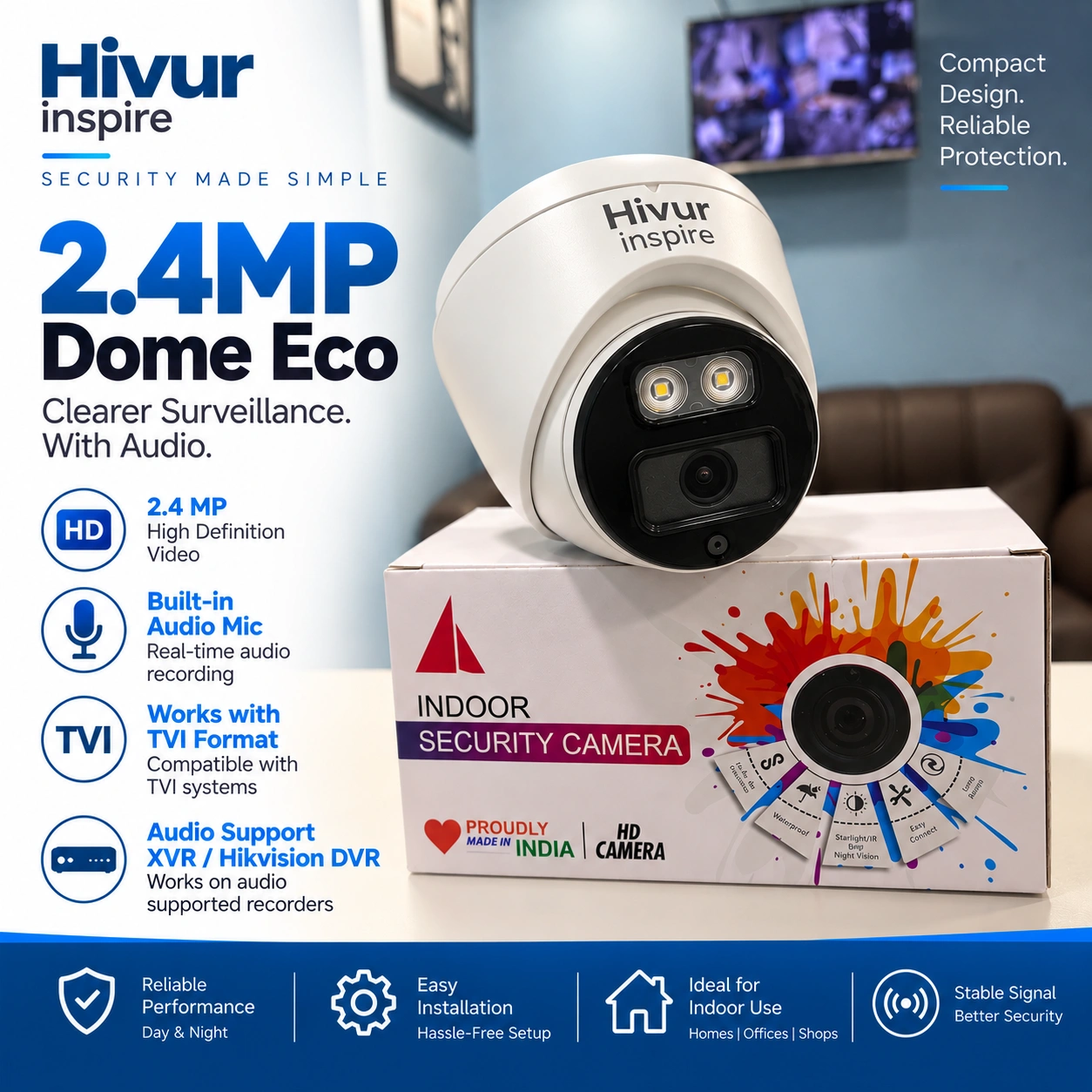 HIVUR 2.4MP Full-Colour Dome CCTV Camera