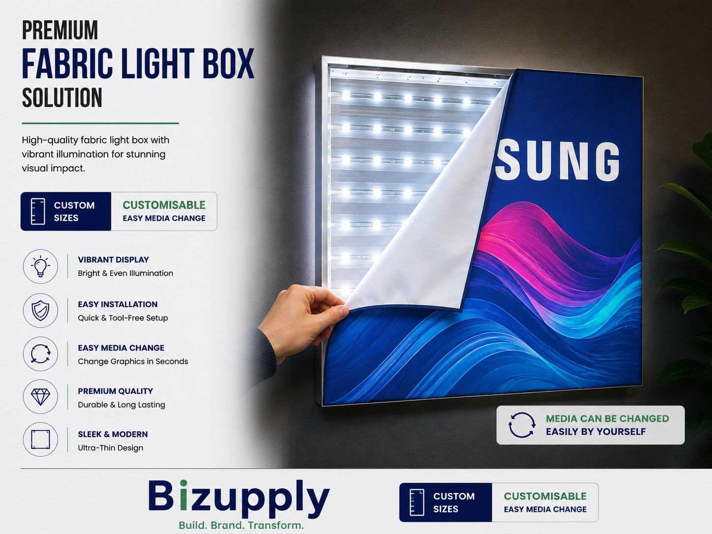 Suspended ceiling hanging double sided LED fabric light box sign
