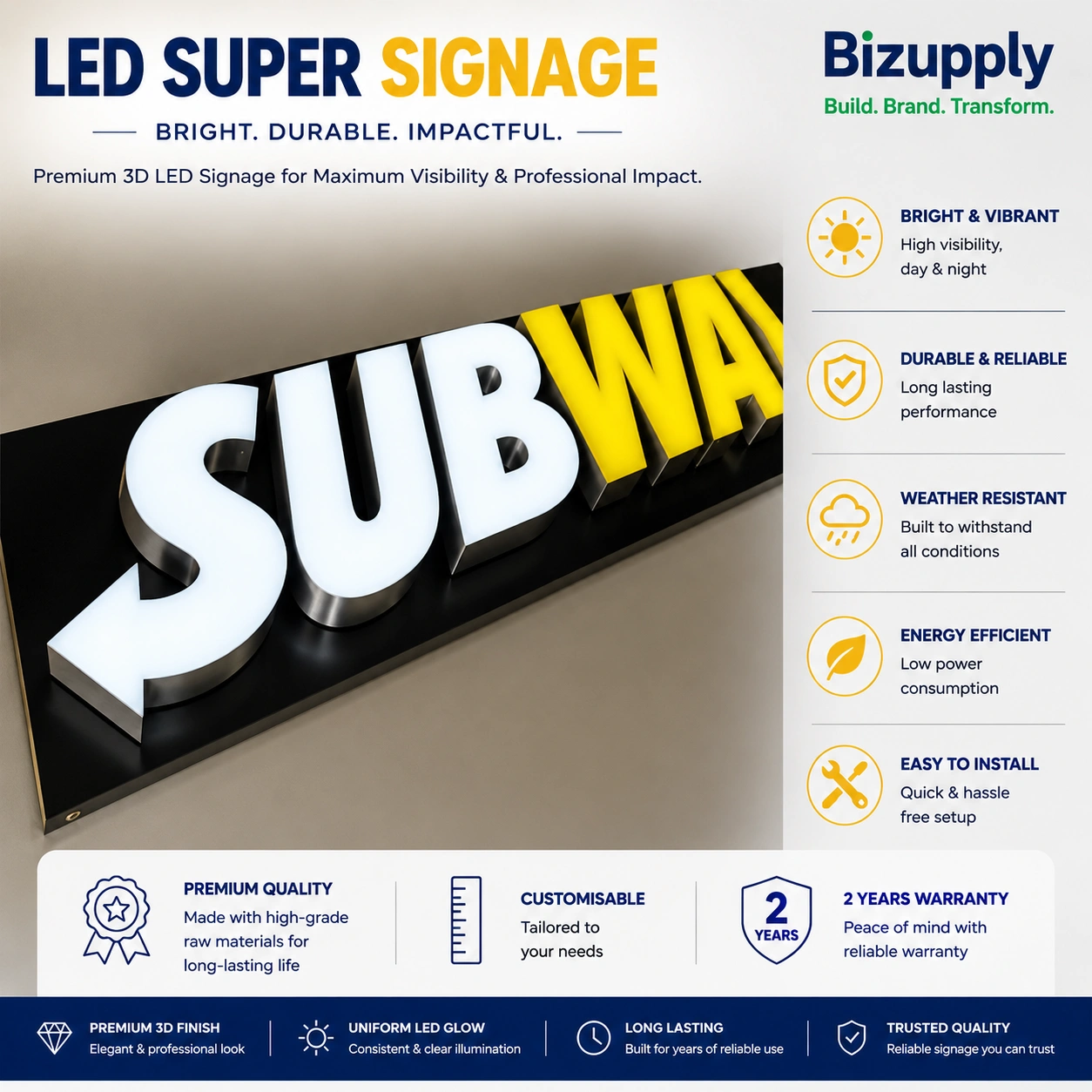 Premium Illuminated Business Signage with ACP Back Panel