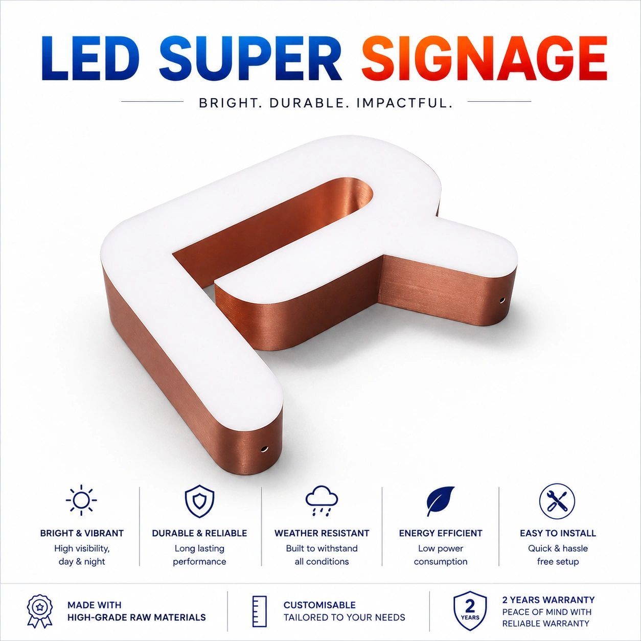 Commercial 3D liquid acrylic letter signboard for corporate offices and business showrooms
